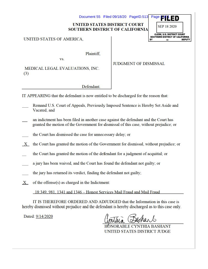 Judgement of Dismissal for Dr. Stepaniuk’s legal case involving Medical Legal Evaluations Inc.